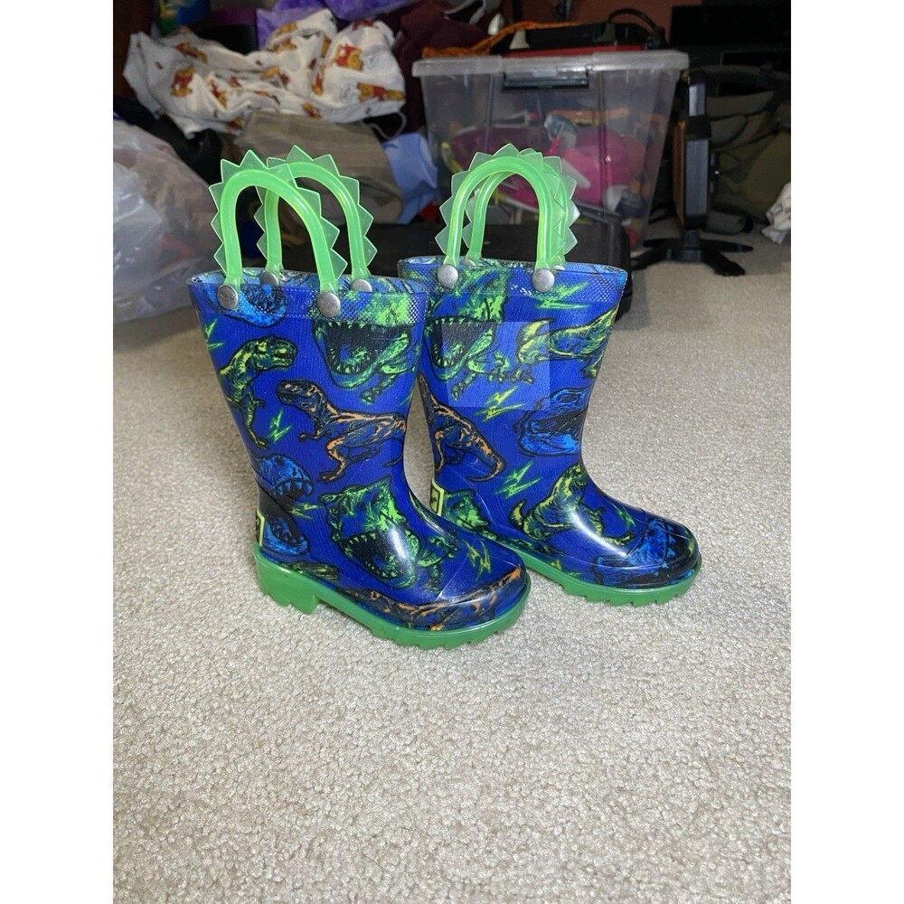 Western Chief T-Rex Light-Up Blue Toddler Rain Boots Size 5